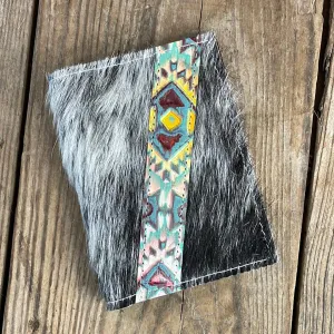 076 Passport Cover - Black & White w/ Rainbow Aztec