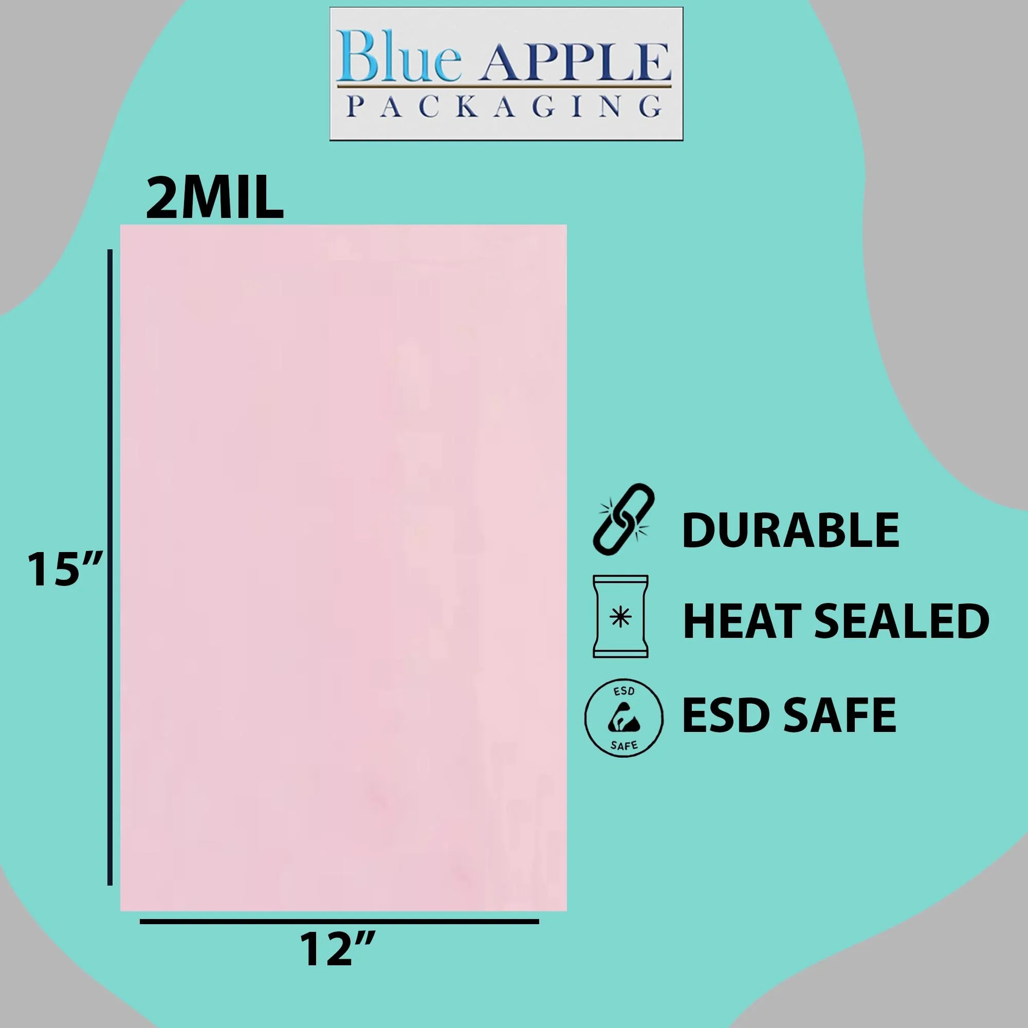 12X15 inches Pink Anti Static Bags 2 Mil Flat