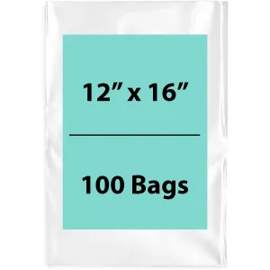 12X16 inches Clear Flat Poly Bags 1.5Mil Open Top (LDPE)