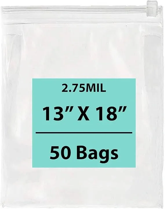 13X18 inches Resealable Poly Bags With Slide Seal 2.75 Mil (LDPE)