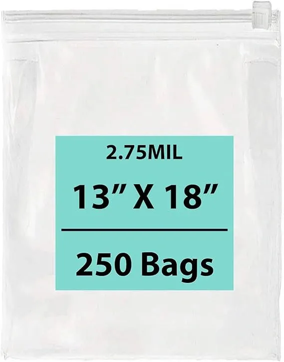 13X18 inches Resealable Poly Bags With Slide Seal 2.75 Mil (LDPE)