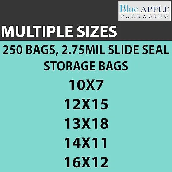 13X18 inches Resealable Poly Bags With Slide Seal 2.75 Mil (LDPE)
