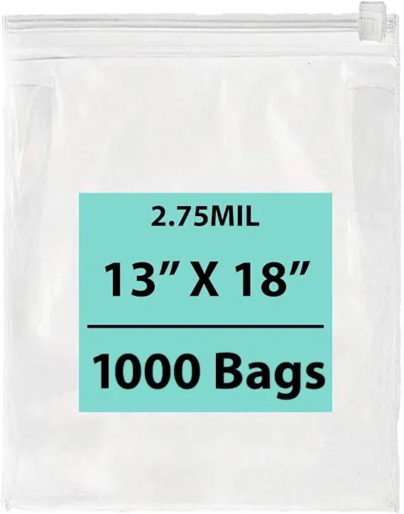 13X18 inches Resealable Poly Bags With Slide Seal 2.75 Mil (LDPE)