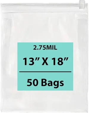 13X18 inches Resealable Poly Bags With Slide Seal 2.75 Mil (LDPE)