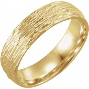 14K Yellow 6 mm Tree Bark Pattern Band  Size 10.5
