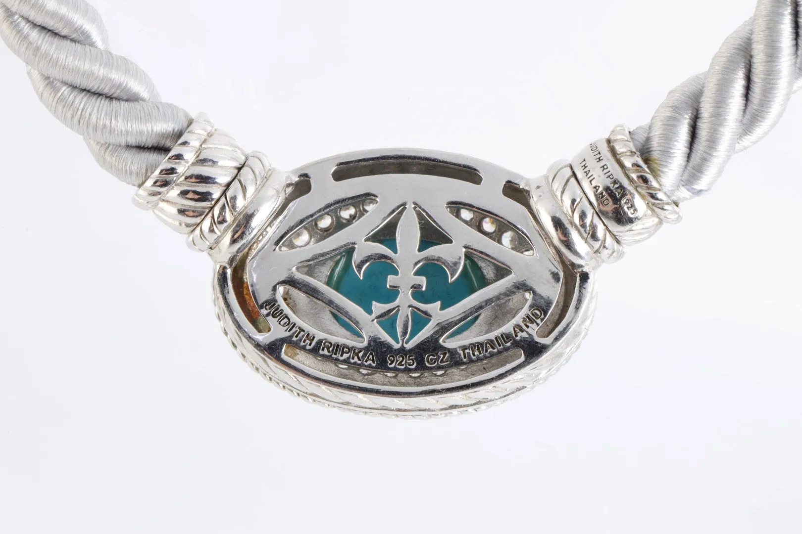 17" Judith Ripka 925 Silver Turquoise Pendant Magnetic Clasp Necklace (29.06g.)