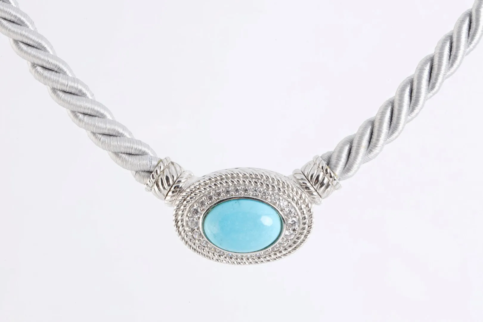 17" Judith Ripka 925 Silver Turquoise Pendant Magnetic Clasp Necklace (29.06g.)