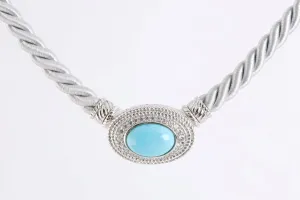 17" Judith Ripka 925 Silver Turquoise Pendant Magnetic Clasp Necklace (29.06g.)