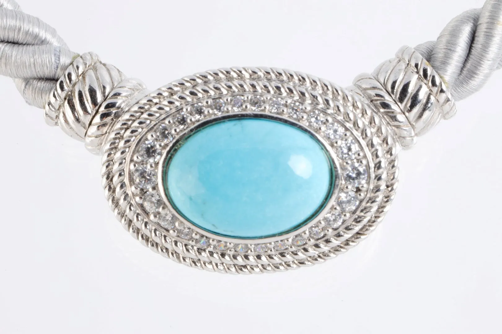 17" Judith Ripka 925 Silver Turquoise Pendant Magnetic Clasp Necklace (29.06g.)