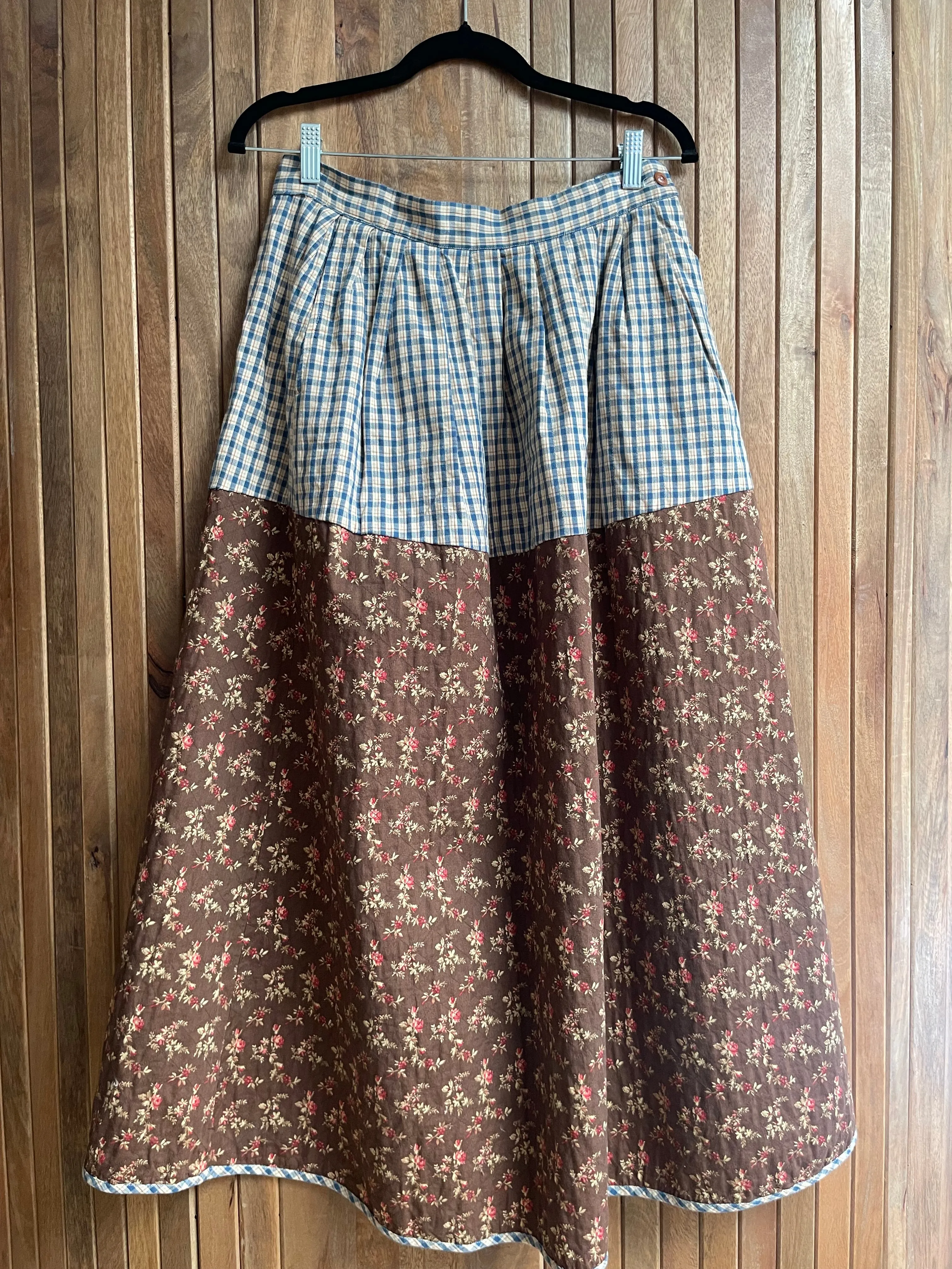 1980s Ralph Lauren Country Calico & Homespun Quilted Skirt