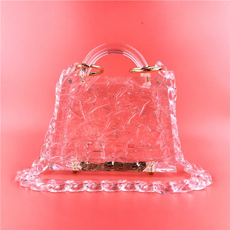 24 Pieces) Wholesale Women Transparent Ice Crack Chain Acrylic Evening Bag