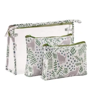 3 Pcs Green Cat Makeup Bag