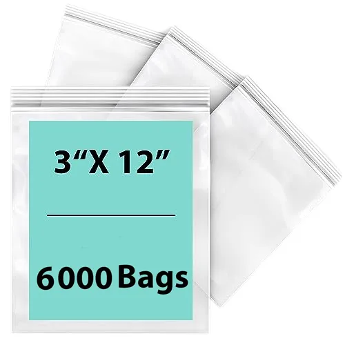 3X12 inches Reclosable Single Line Zipper Poly Bags 2 Mil (LDPE)