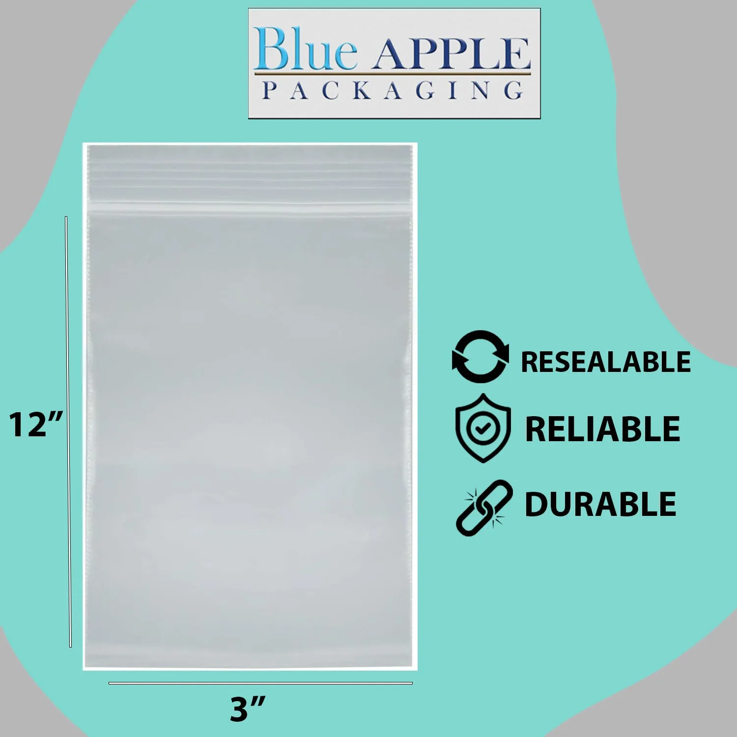 3X12 inches Reclosable Single Line Zipper Poly Bags 2 Mil (LDPE)