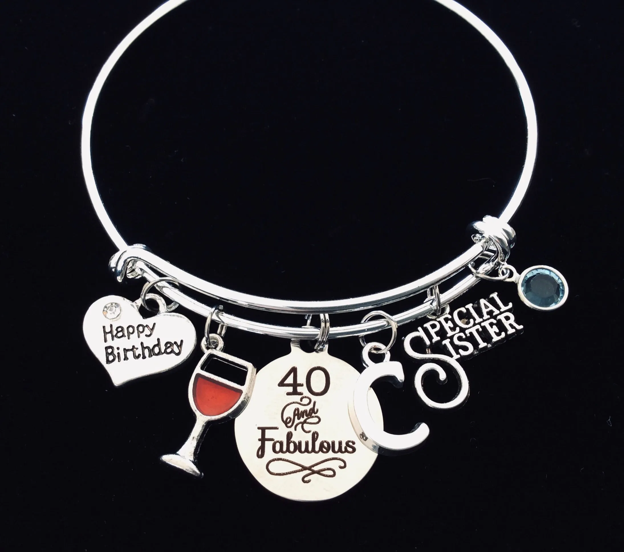 40 and Fabulous Special Sister Happy 40th Birthday Adjustable Bracelet Expandable Charm Bangle Gift