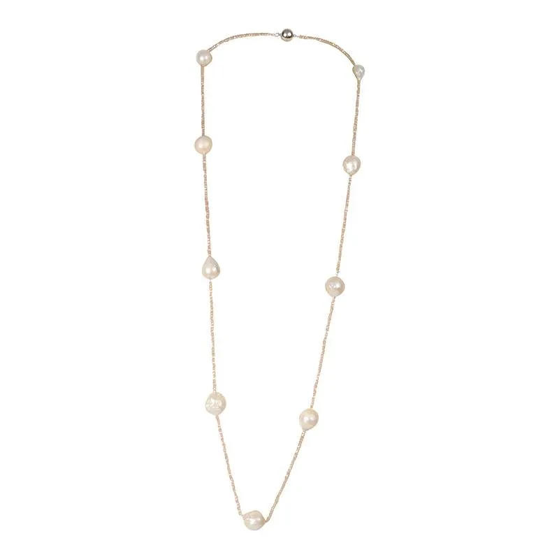 404-03 | CHAMPAGNE CRYSTAL & WILD PEARL NECKLACE 44"