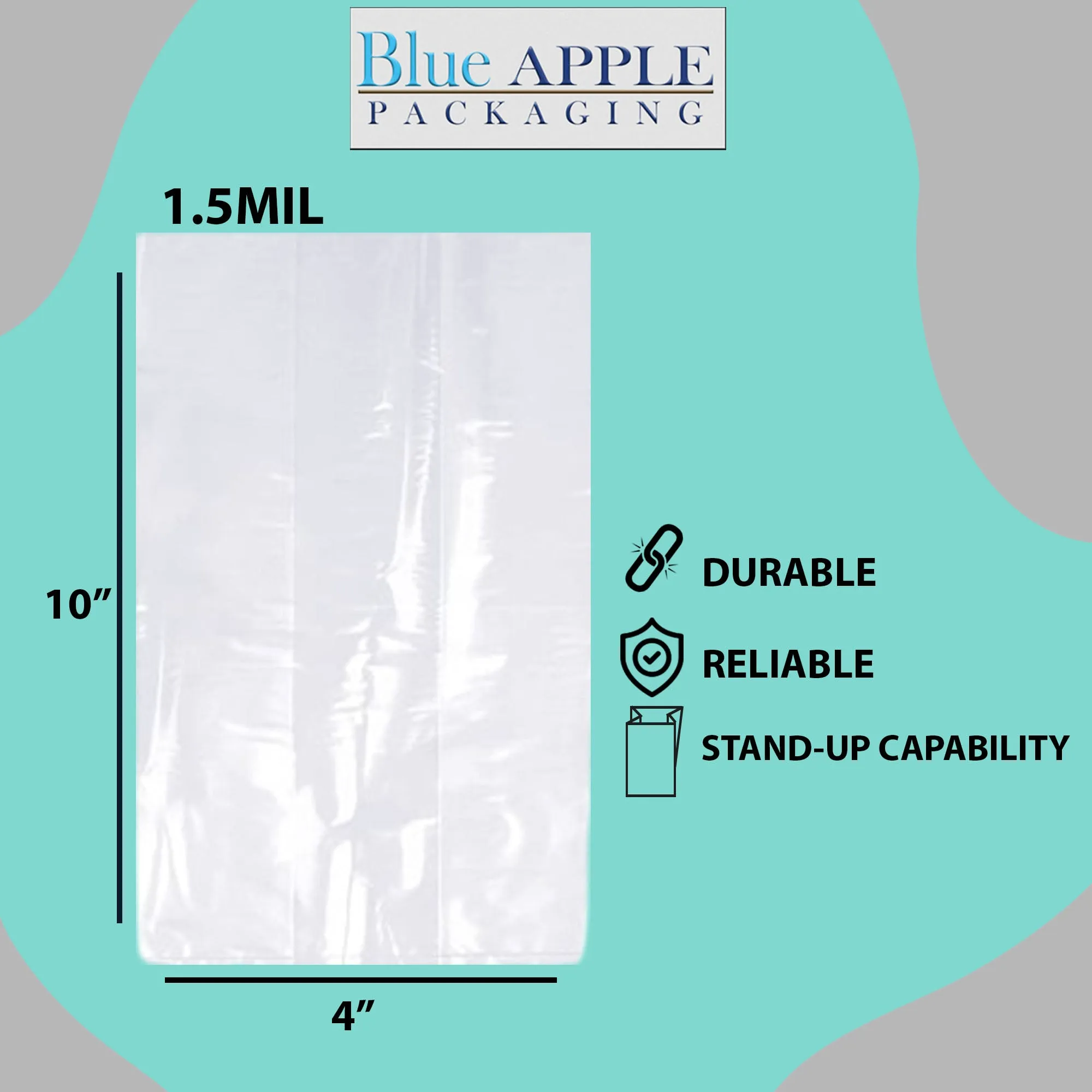 4X2X10 inches Gusseted Poly Bags Clear 1.5 Mil Low Density LDPE
