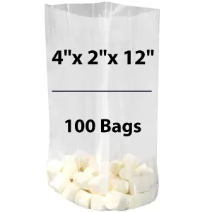 4X2X12 inches Gusseted Poly Bags Clear 1 Mil Low Density LDPE
