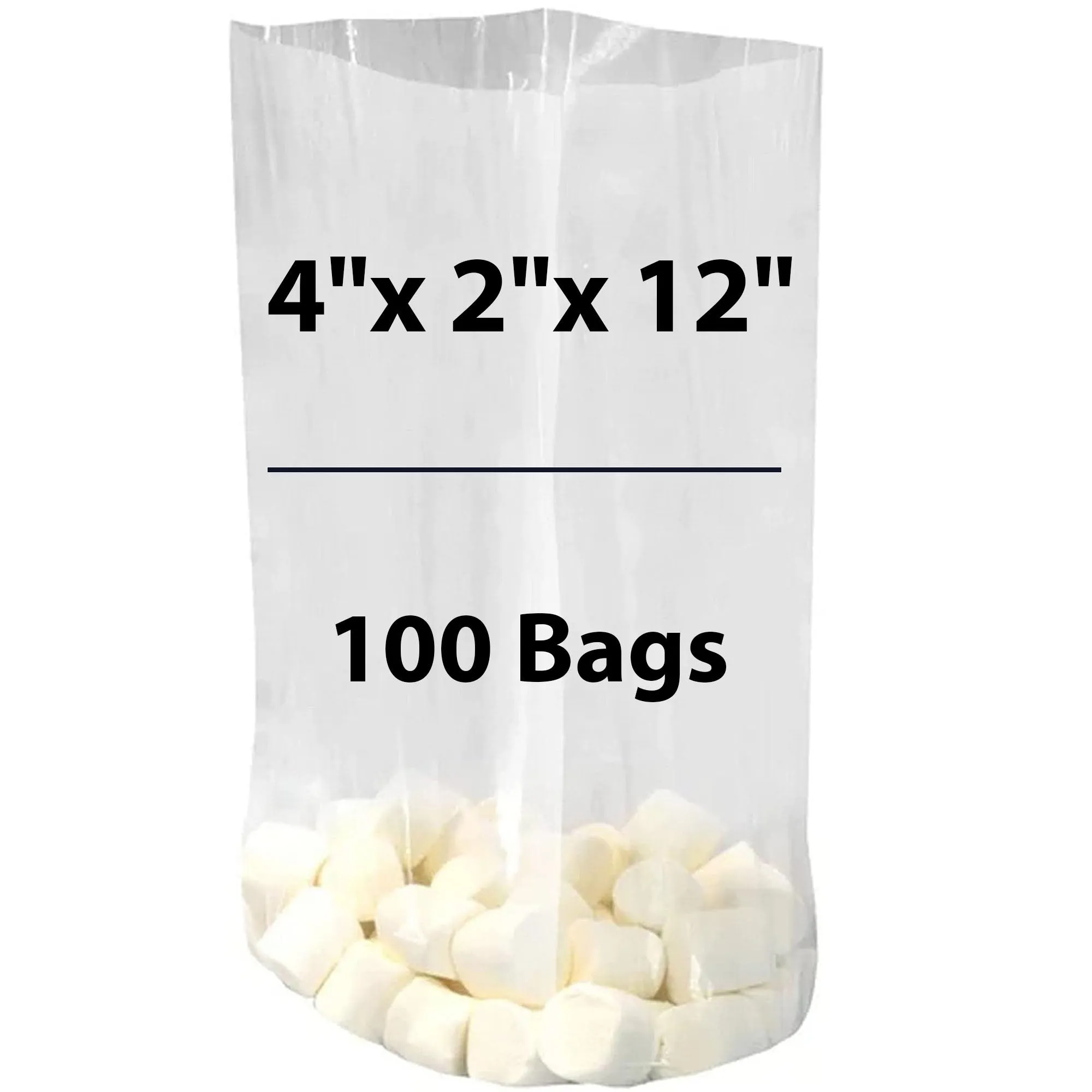 4X2X12 inches Gusseted Poly Bags Clear 1 Mil Low Density LDPE