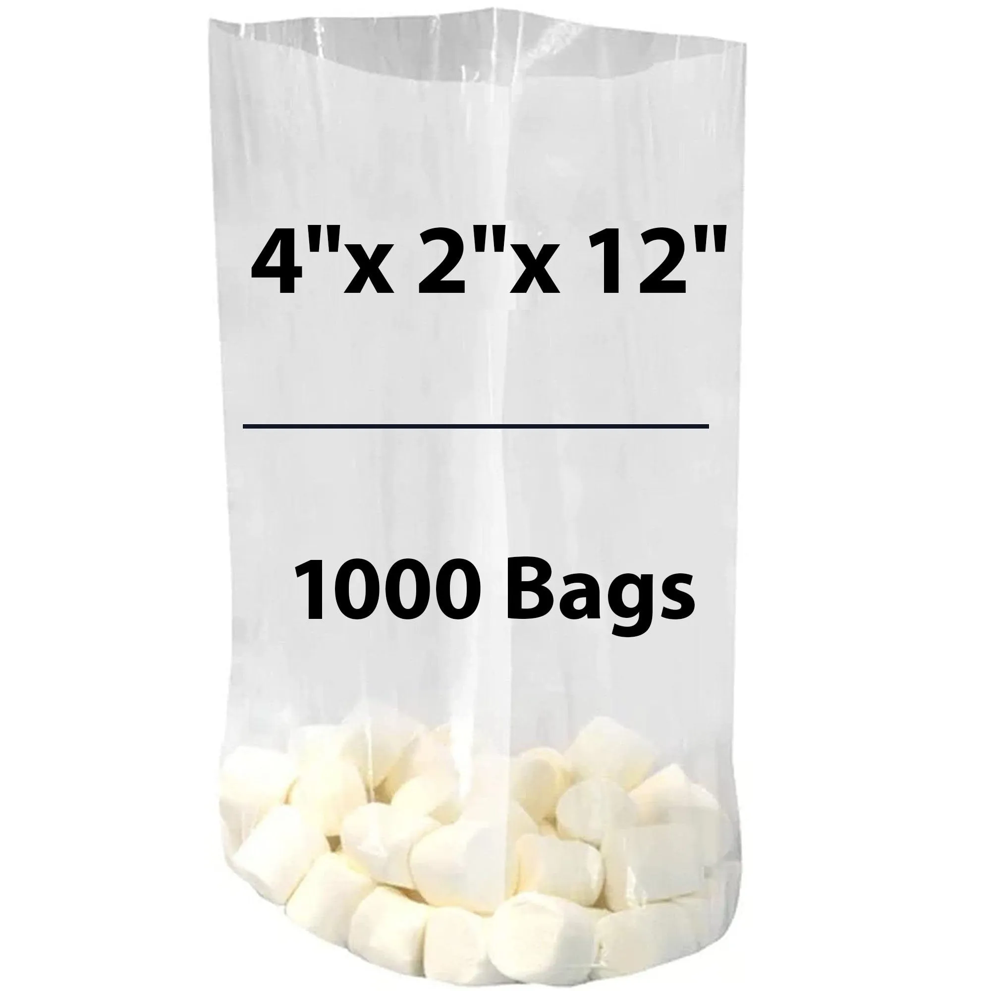 4X2X12 inches Gusseted Poly Bags Clear 1 Mil Low Density LDPE