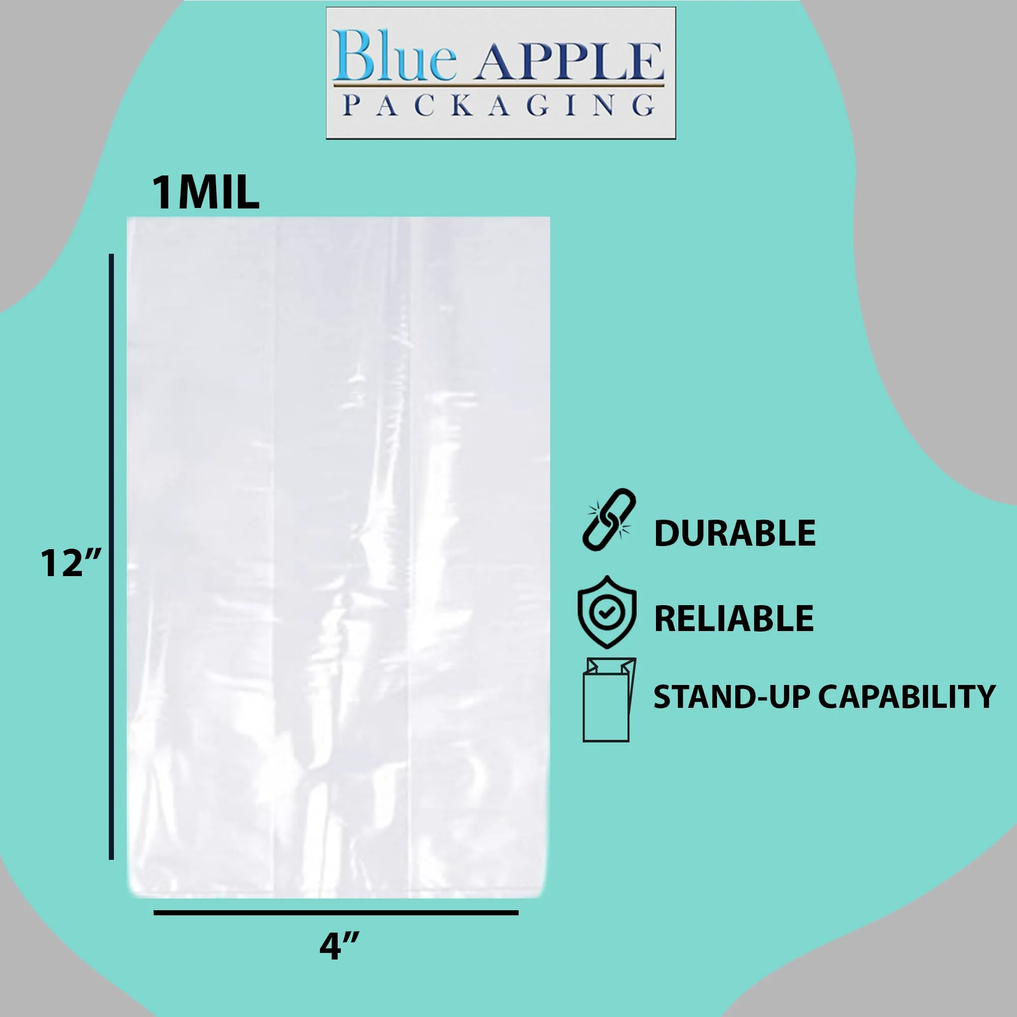 4X2X12 inches Gusseted Poly Bags Clear 1 Mil Low Density LDPE