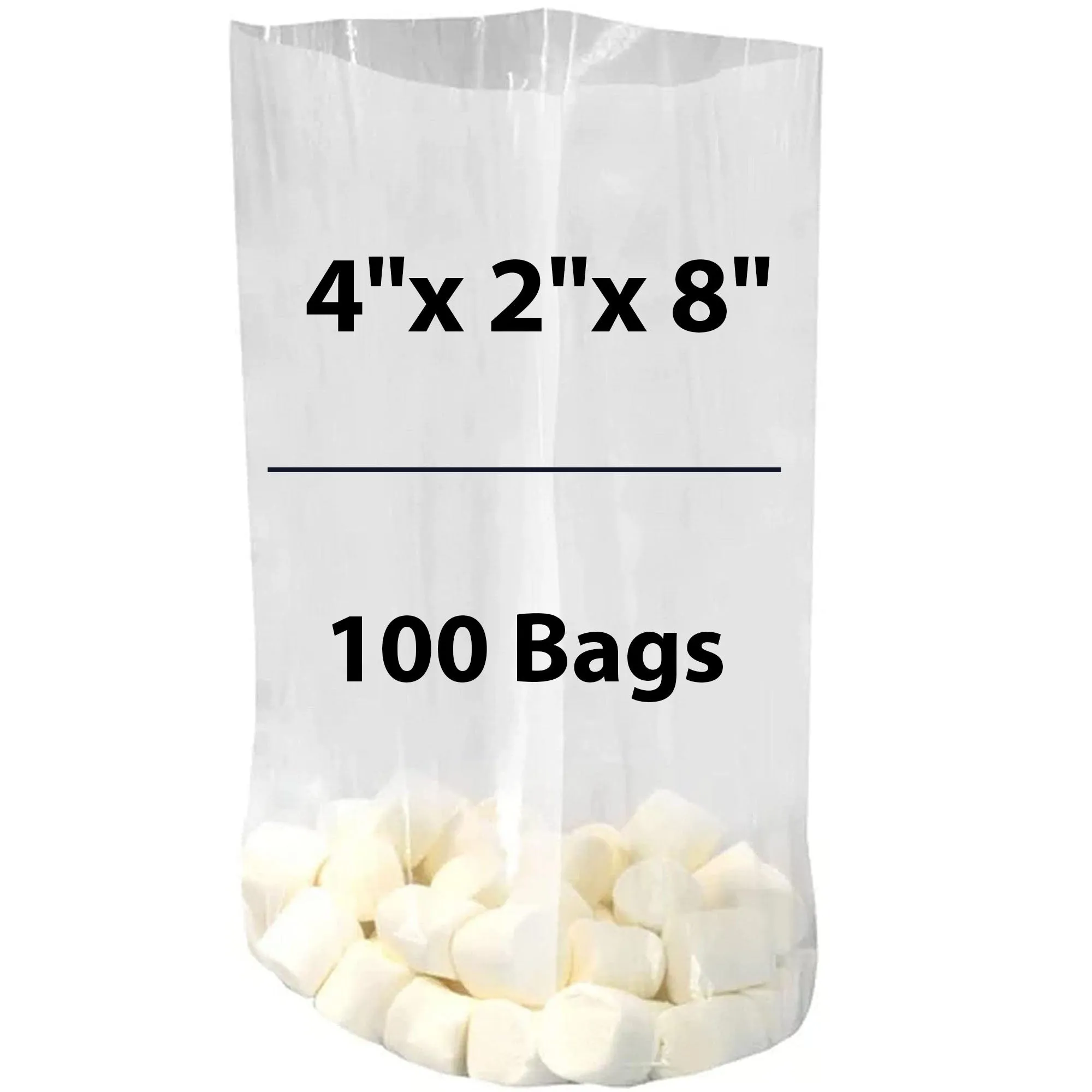 4X2X8 inches Gusseted Poly Bags Clear 1.5 Mil Low Density LDPE