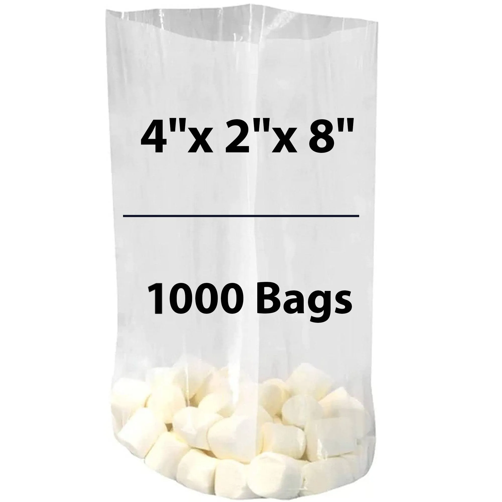 4X2X8 inches Gusseted Poly Bags Clear 1.5 Mil Low Density LDPE