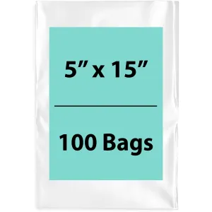 5X15 inches Clear Flat Poly Bags 1.5Mil Open Top (LDPE)