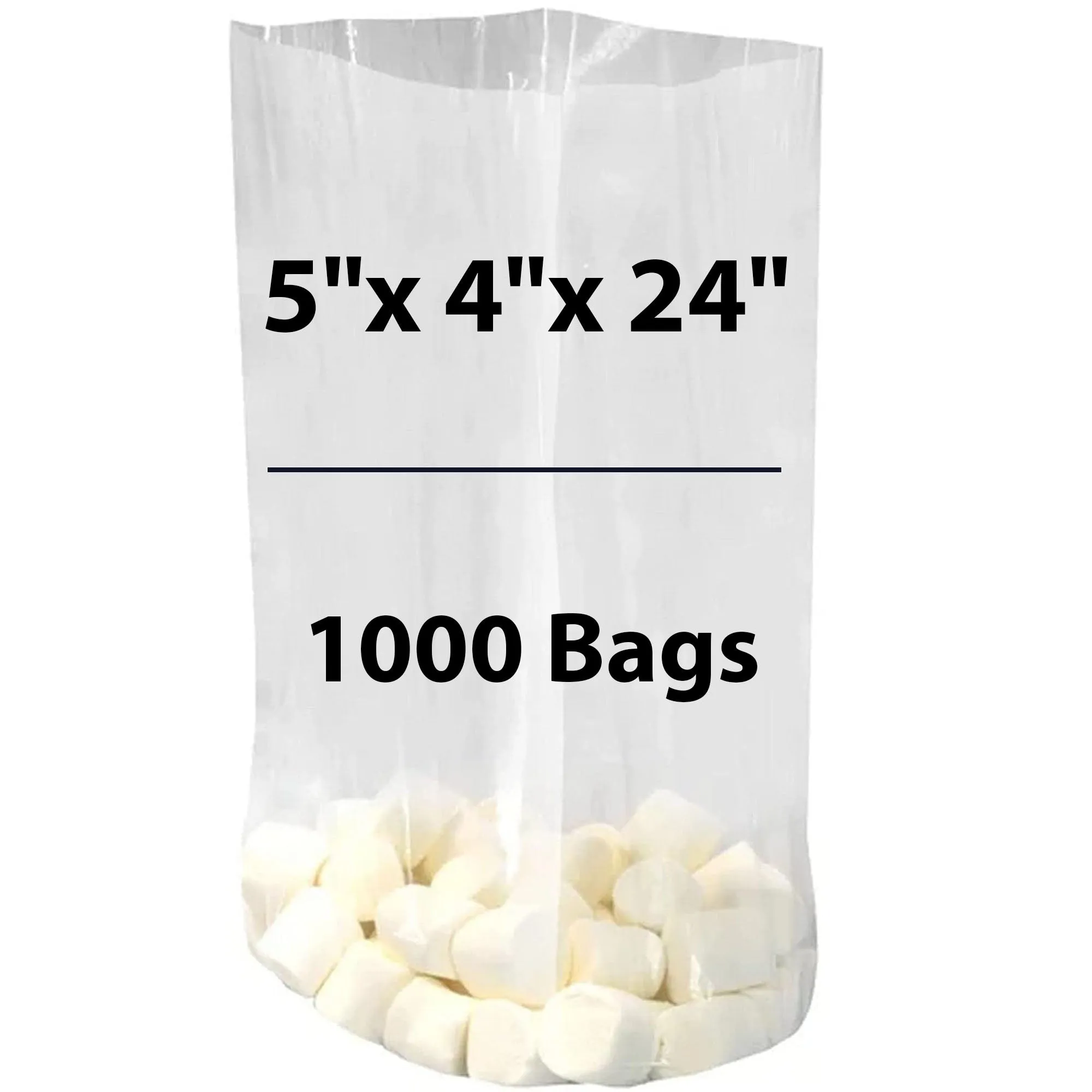 5X4X24 inches Gusseted Poly Bags Clear 1 Mil Low Density LDPE
