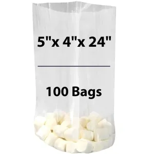 5X4X24 inches Gusseted Poly Bags Clear 1 Mil Low Density LDPE