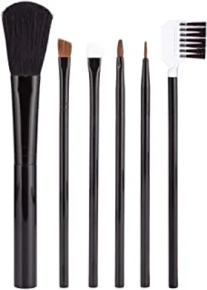 6-Piece Cosmetic Makeup Brush Set and Travel Pouch, Includes Powder Brush, Eye Applicator, Lip Brush, Lash Comb, Eye Shadow Brush, and Eyeliner Brush