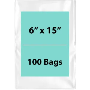 6X15 inches Clear Flat Poly Bags 2Mil Open Top (LDPE)