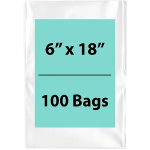 6X18 inches Clear Flat Poly Bags 1.5Mil Open Top (LDPE)