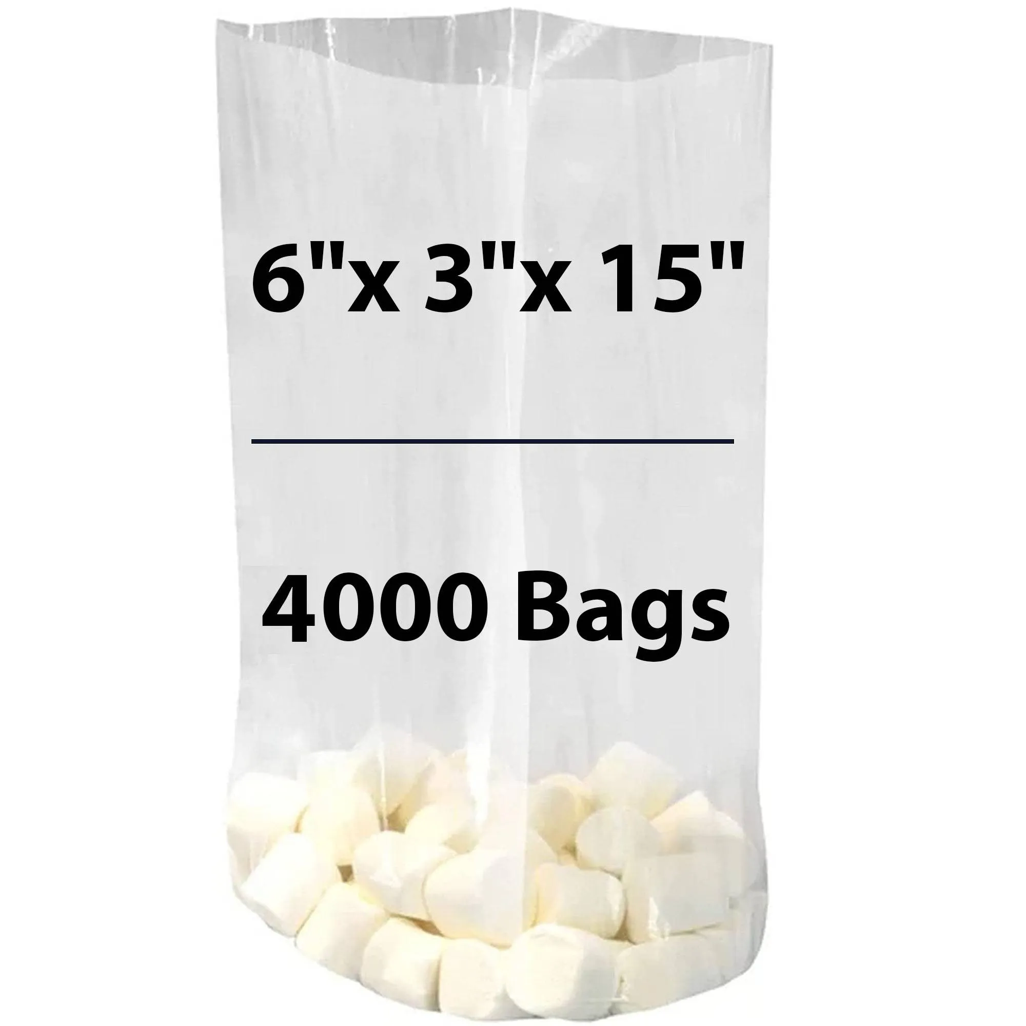 6X3X15 inches Gusseted Poly Bags Clear 1 Mil Low Density LDPE