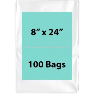 8X24 inches Clear Flat Poly Bags 1.5Mil Open Top (LDPE)
