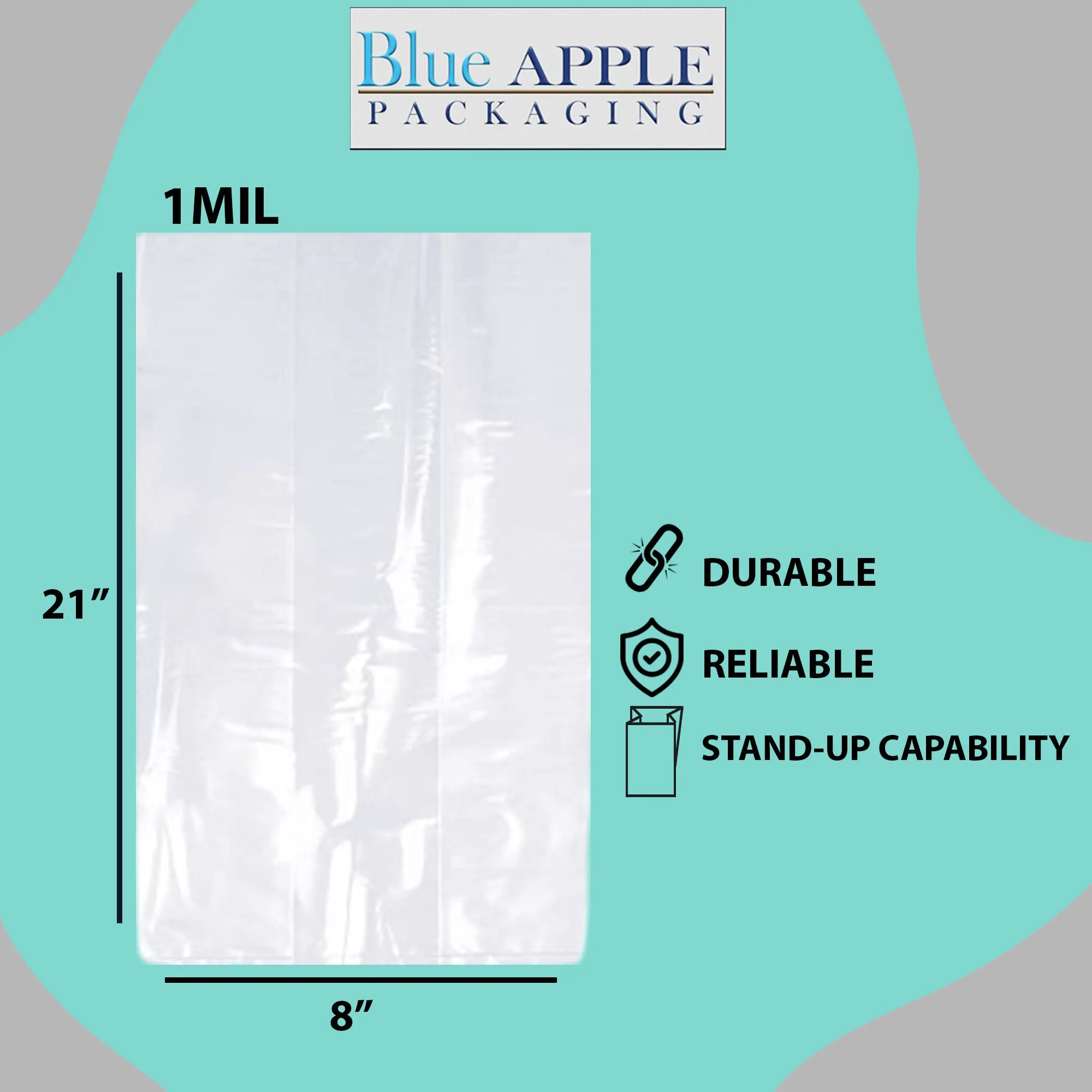 8X4X21 inches Gusseted Poly Bags Clear 1 Mil Low Density LDPE