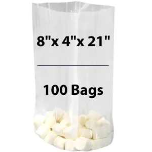 8X4X21 inches Gusseted Poly Bags Clear 1 Mil Low Density LDPE