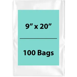 9X20 inches Clear Flat Poly Bags 1.5Mil Open Top (LDPE)