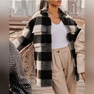 Abercrombie and Fitch Oversized Soft Plaid Flannel Shacket with Flap Pockets. M