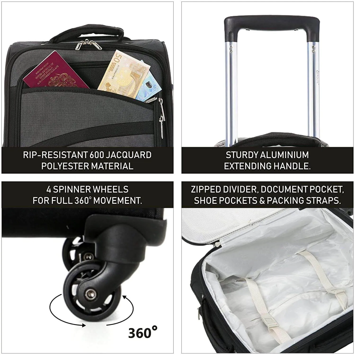 Aerolite (47x35x20cm) Lightweight Soft Shell Cabin Hand Luggage (x3 Set) | 4 Wheels