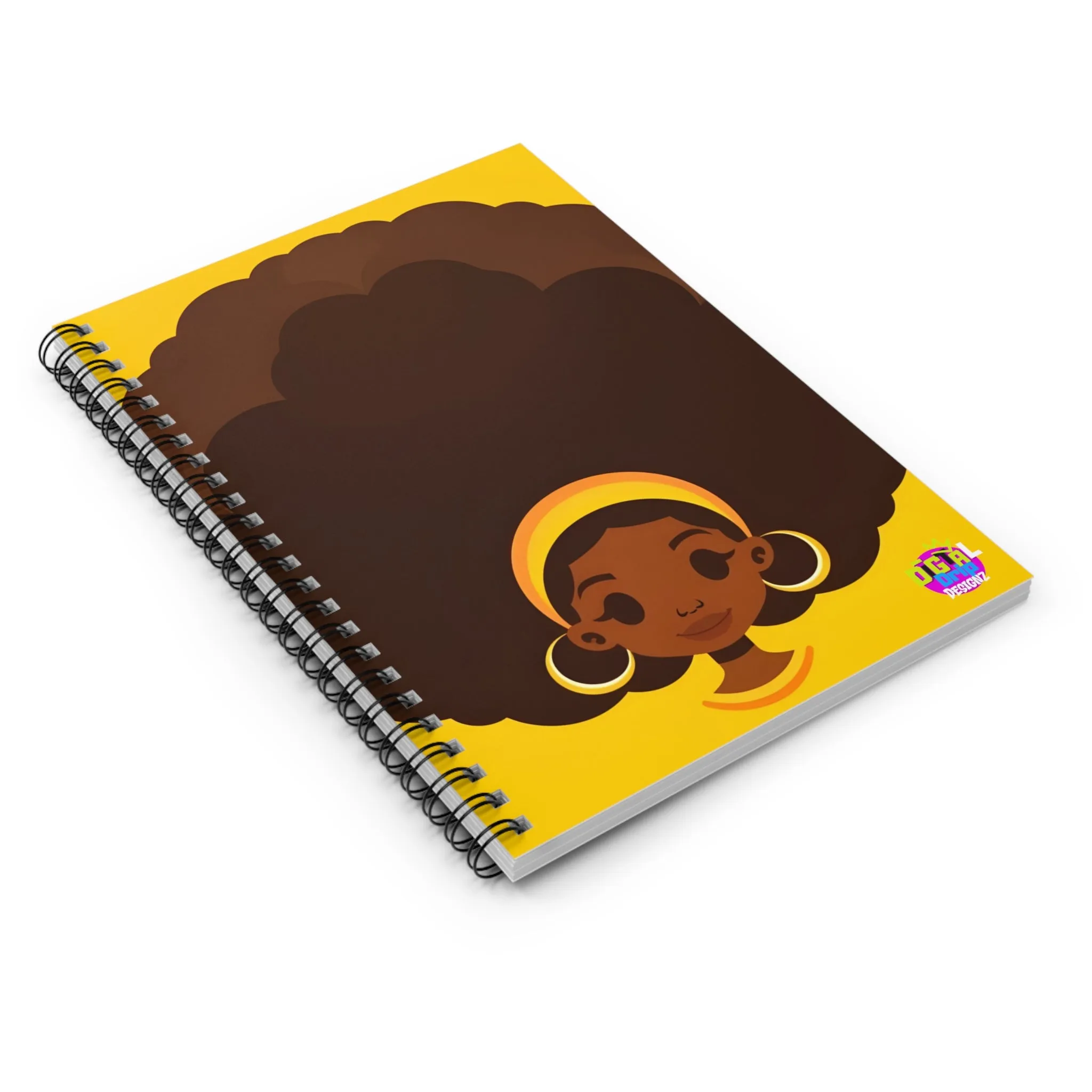 Afro Art Spiral Notebook - Vibrant Yellow Design for Creative Minds
