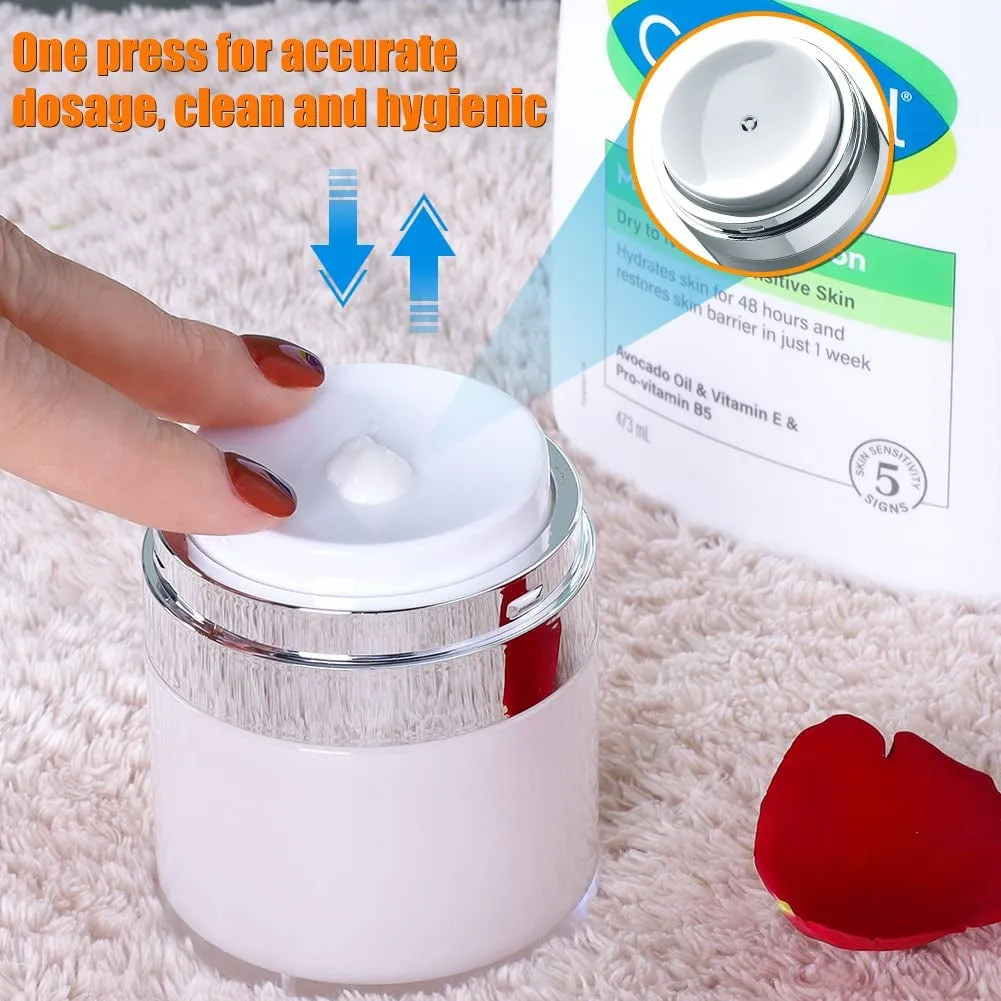 Airless Pump Jars, 1.7 Oz Pump Dispenser, Acrylic Lotion Dispenser for Thick Moisturizer, Skincare Cream, Travel Lotion Container (2 Pack)