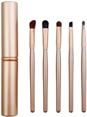 AMarkUp 5 Pieces Pro Eyeshadow Brush Cosmetic Makeup Set & Kit   Luxury Cylinder Tube for Home or Travel (Gold)