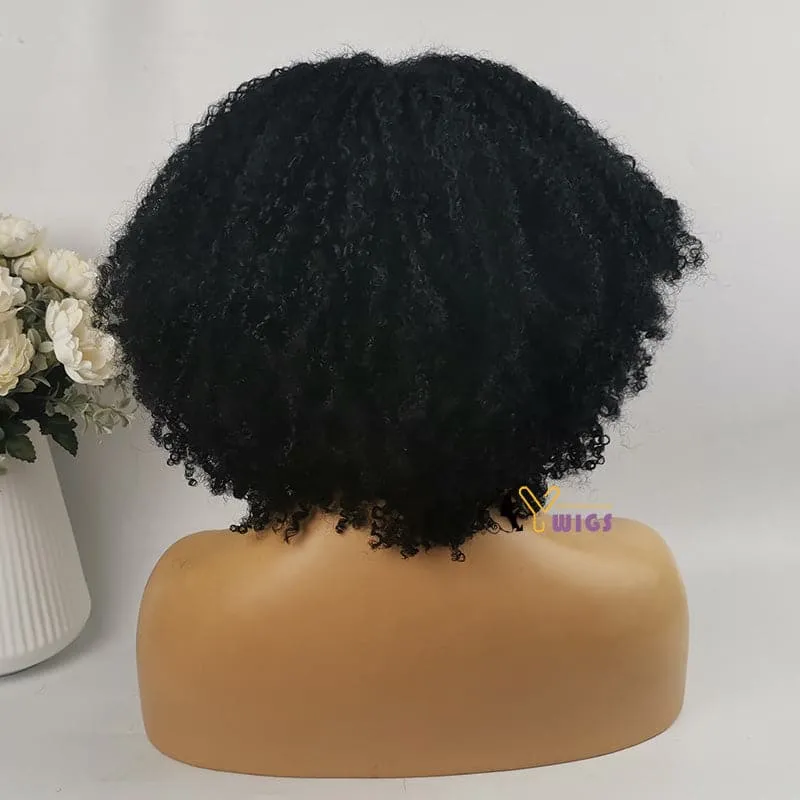 Amber Bangs Brazilian Kinky Curly 5x5 Lace Closure Bob Wig