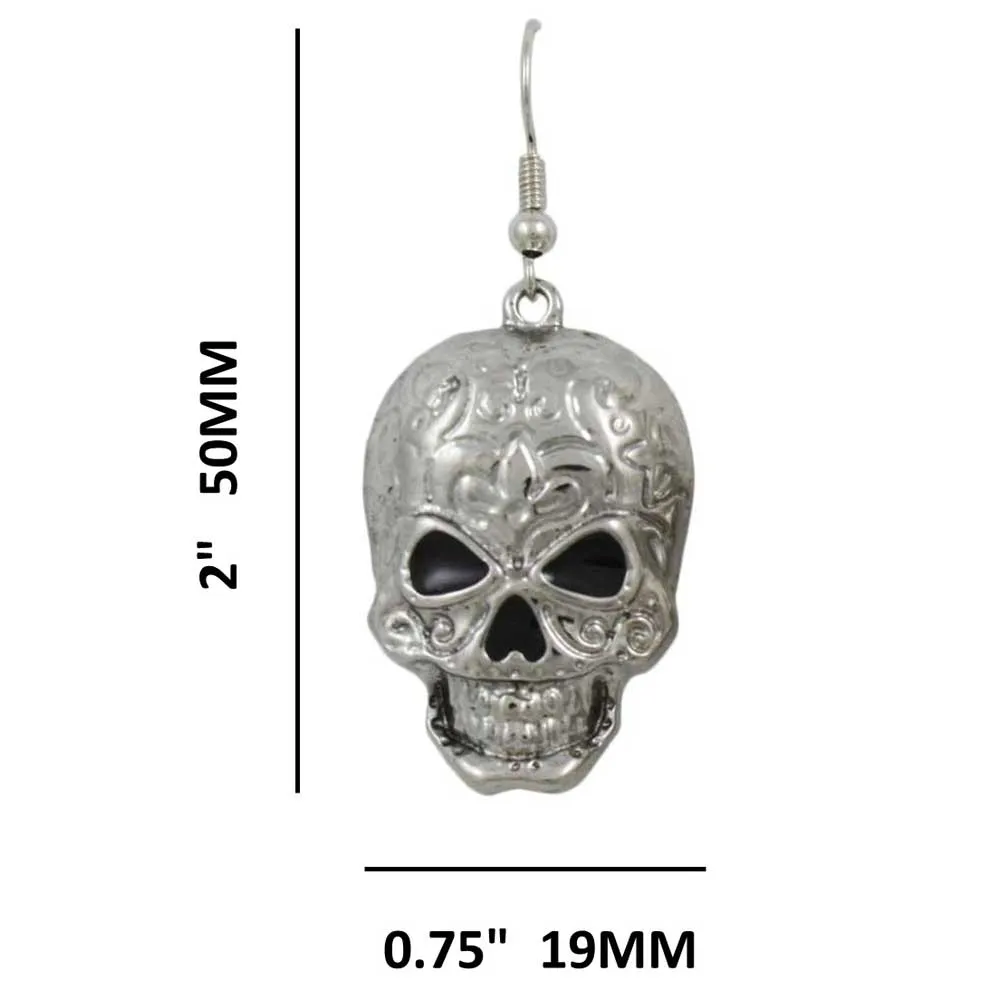 Antique Patterned Skull Dangling Pierced Earring - PF501E