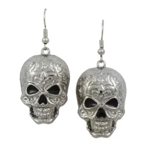 Antique Patterned Skull Dangling Pierced Earring - PF501E