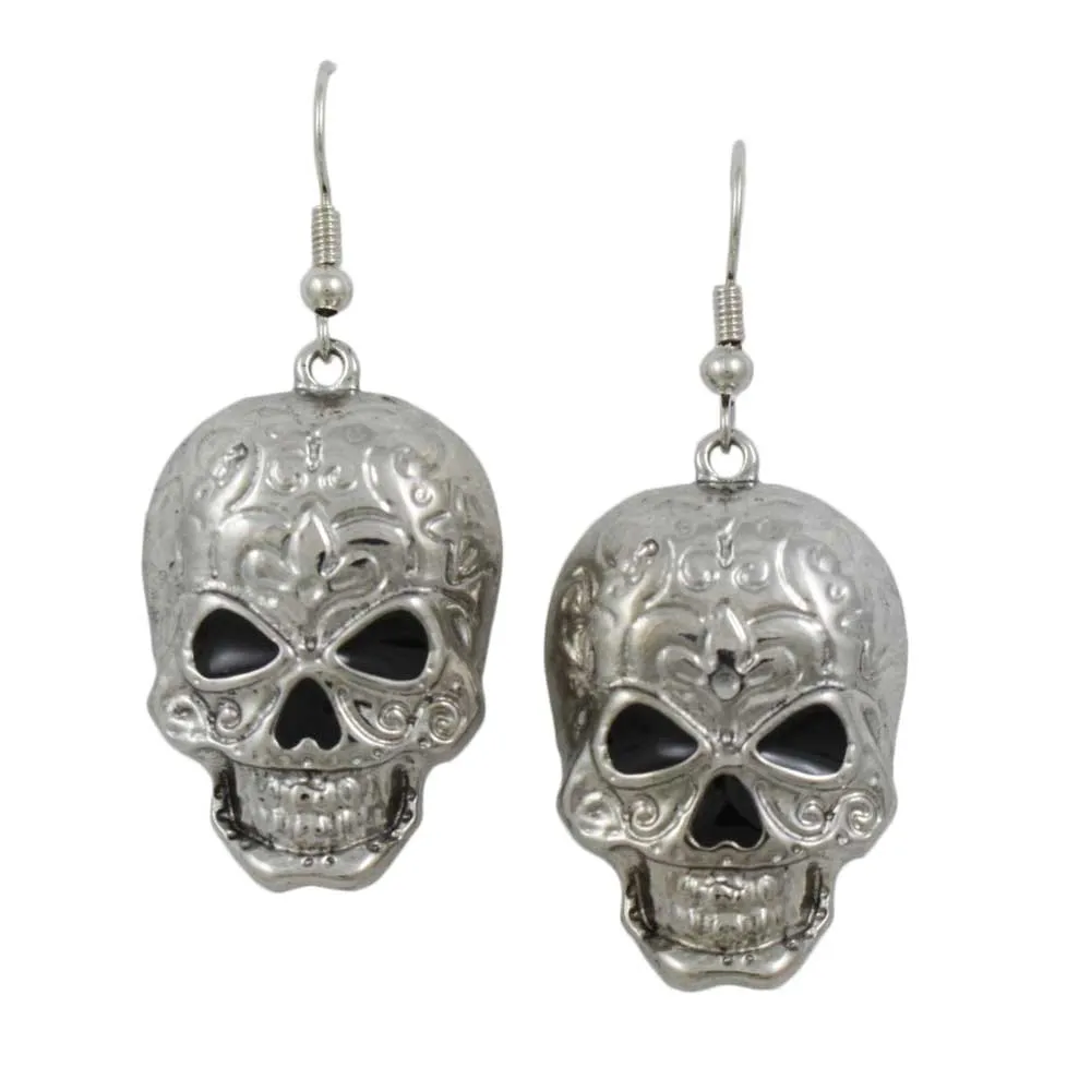 Antique Patterned Skull Dangling Pierced Earring - PF501E