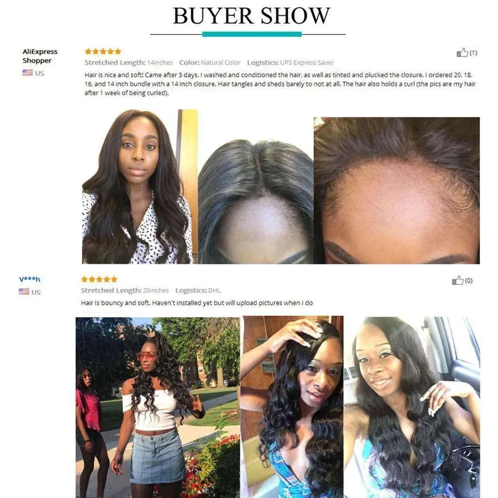 Ashimary Body Wave Hair 4x4Inchs Lace Closure Natural Color 100% Human Hair