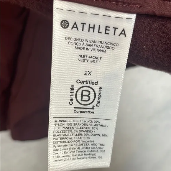 Athleta Inlet down filled puffer quilted jacket coat warm winter plus size