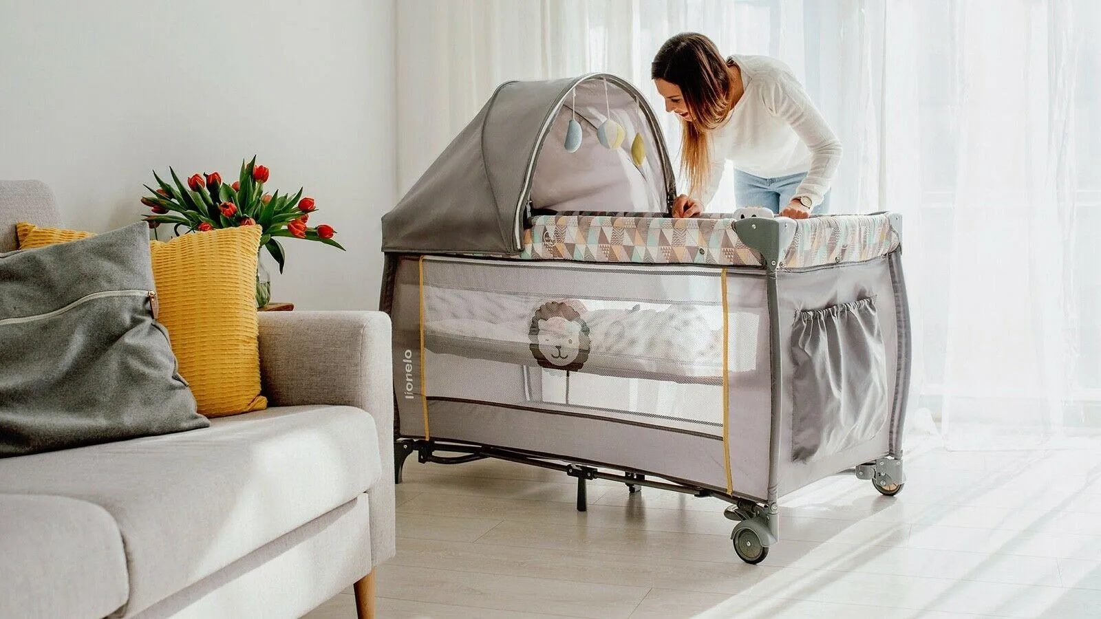 Baby bed toddler travel cot changing accessories SVEN LIONELO YELLOW SCANDI